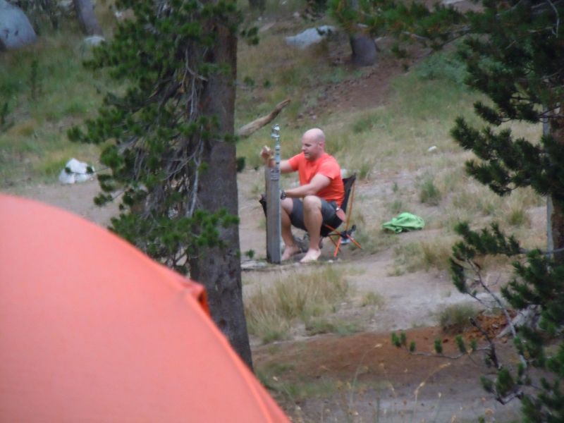 Glamorous backpacking with pit toilet and running water...
