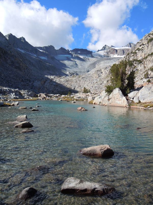 campsite near top of Donohue pass (Pass is on the left behind ridge)
