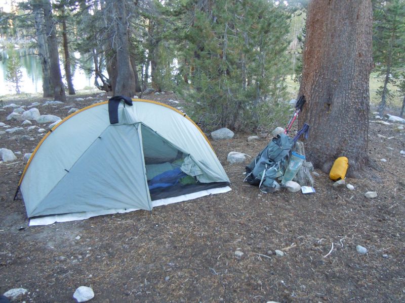 Camp at Sally Keyes lakes (lake and tree reflections in background)
